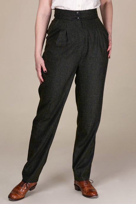 Emmy The Hepper Hepburn Slacks - Black & Green pinstripe - kunigunda.se